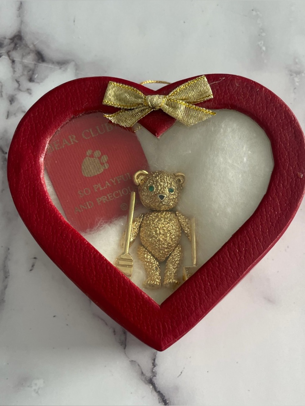 Bear Club Pewter 24K Gold Plated & Emerald Austrian Crystal Eyes Bear Brooch